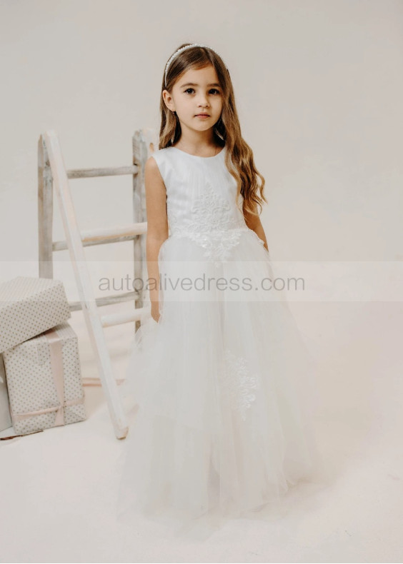 Ivory Lace Pleated Tulle Graceful Flower Girl Dress Ivory Lace Pleated Tulle Graceful Flower Girl Dress